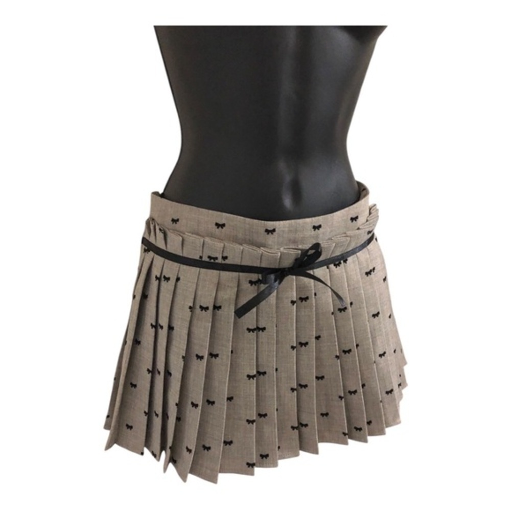 Ultra mini accordian pleated black bow taupe mini skort‎ size medium brand new